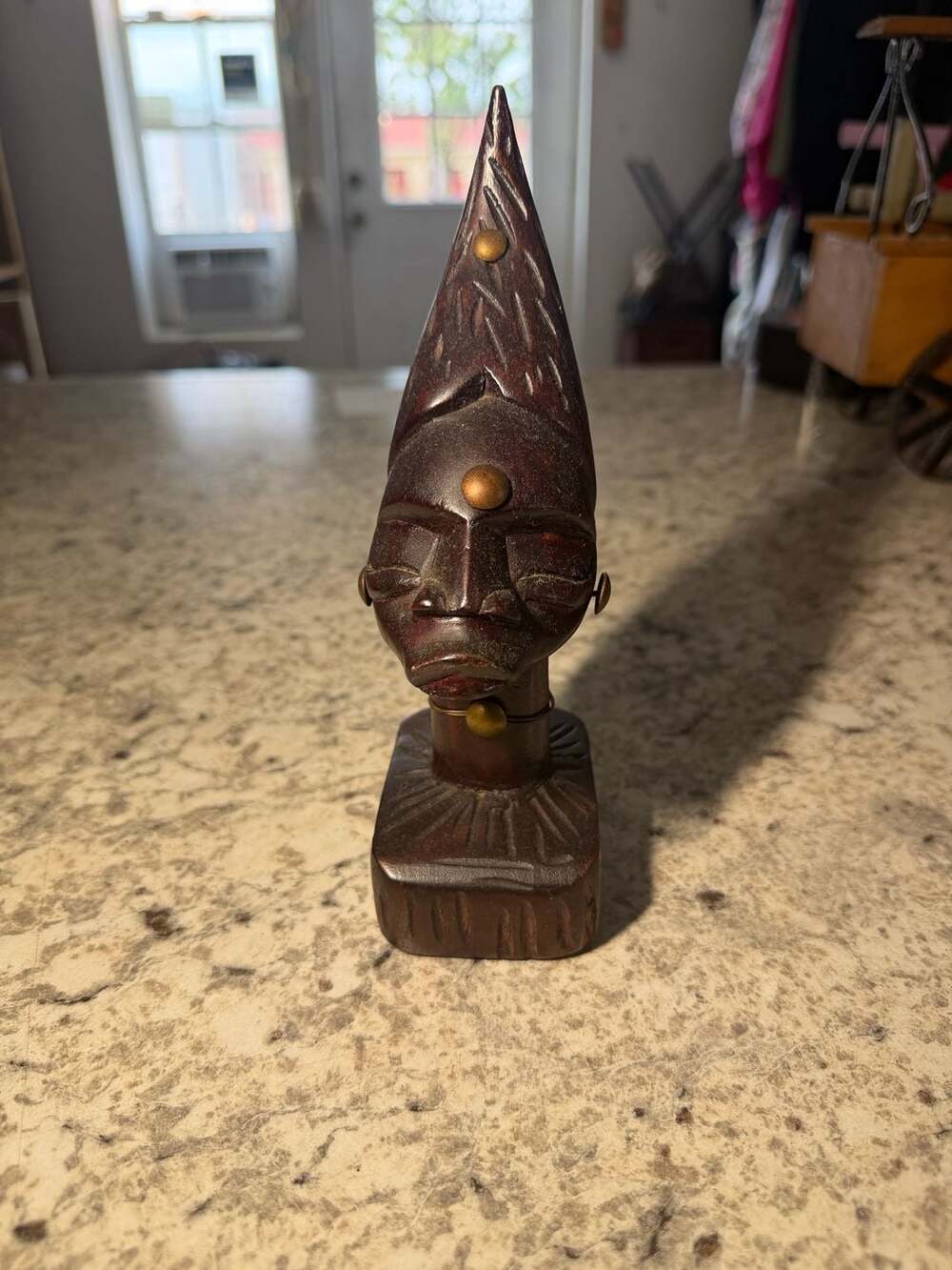 Vintage Hand Carved Wooden African Tribal Head Statue Folk Art Decor